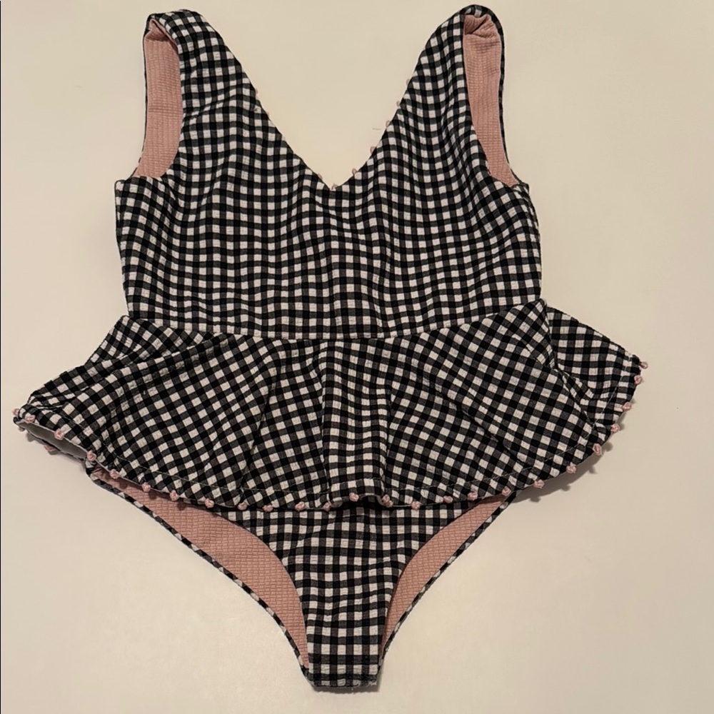 Marysia Black and White Gingham Peplum Swimsuit. Girls size 4